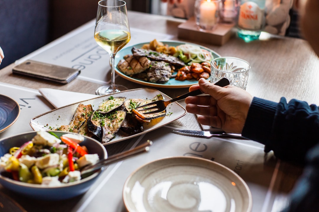 Mediterranean meal with grilled fish and vegetables