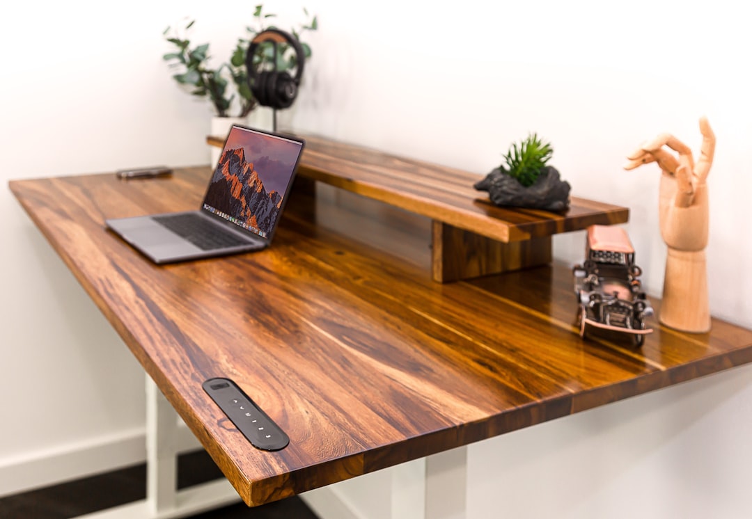Home office workspace with standing desk setup
